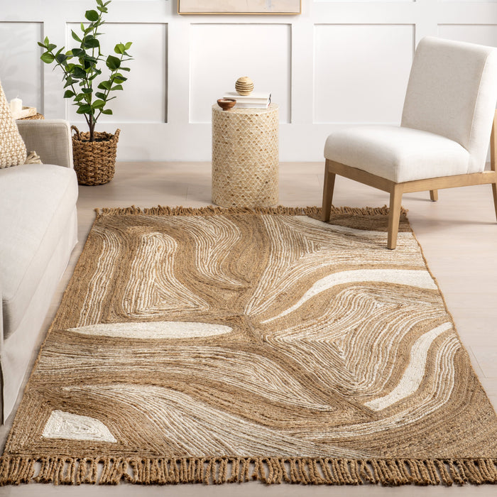 Jute Tasseled Area Rug 152cm Handwoven Natural Design