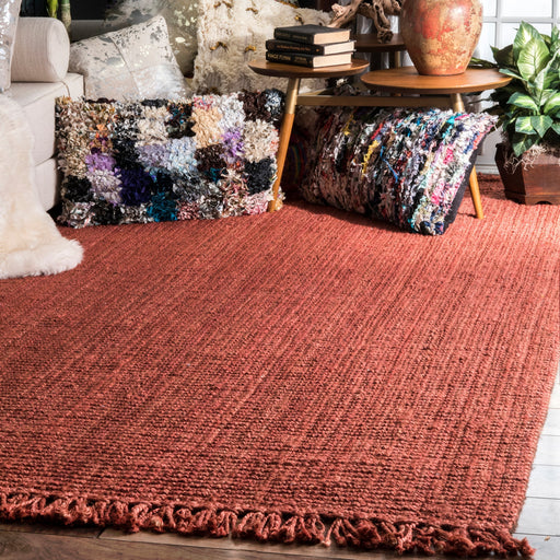 Jute Tasseled Area Rug in Brick Color