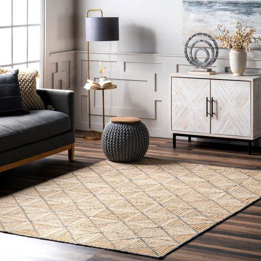 Jute Textured Geometric Rug 152 Cm Natural