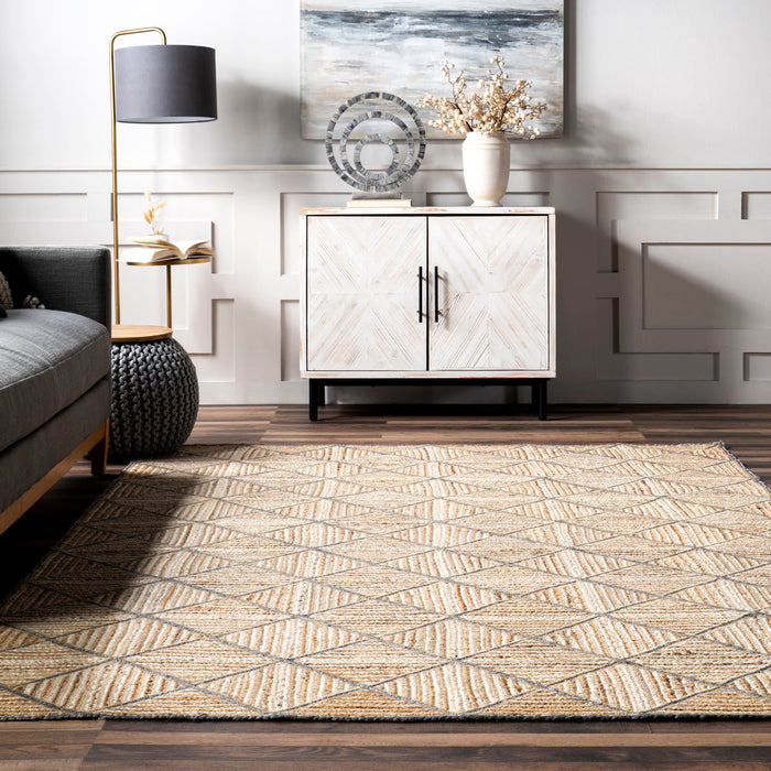 Jute Textured Geometric Rug 152 Cm Natural