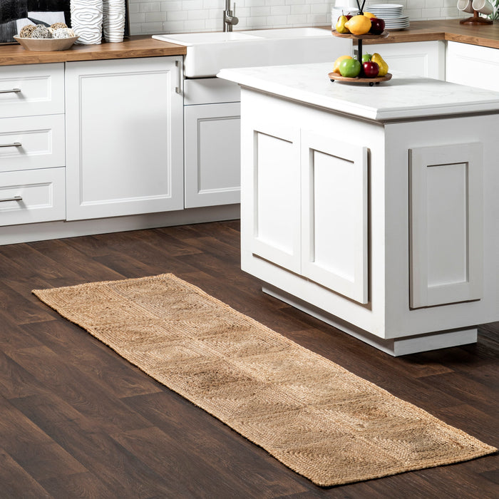 Jute Tiled Area Rug 152x244 cm Natural Fiber