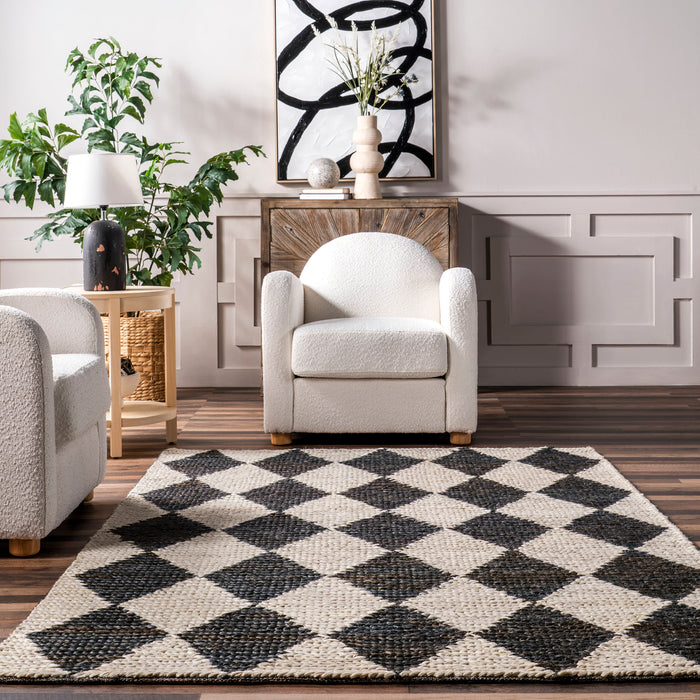 Jute Trellis Area Rug 140x200 cm Charcoal