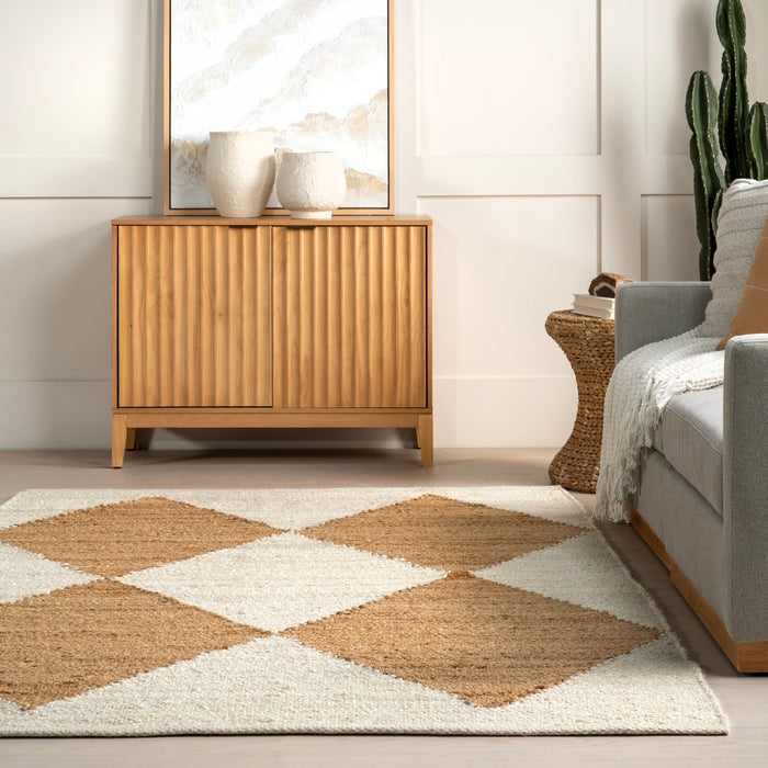 Jute Trellis Area Rug 150 cm Ivory