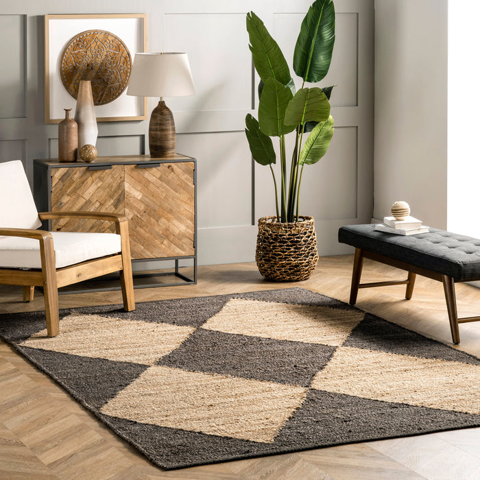 Jute Trellis Area Rug Black 120x180 cm