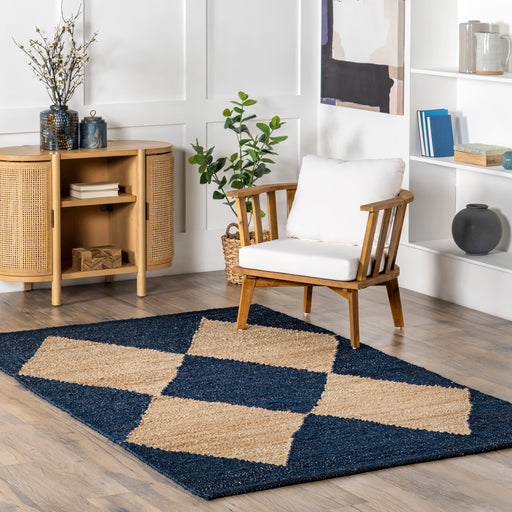 Jute Trellis Area Rug Navy Color 140x200 cm