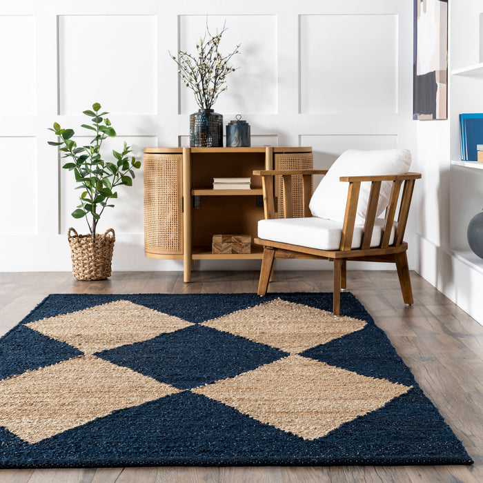 Jute Trellis Area Rug Navy Color 140x200 cm