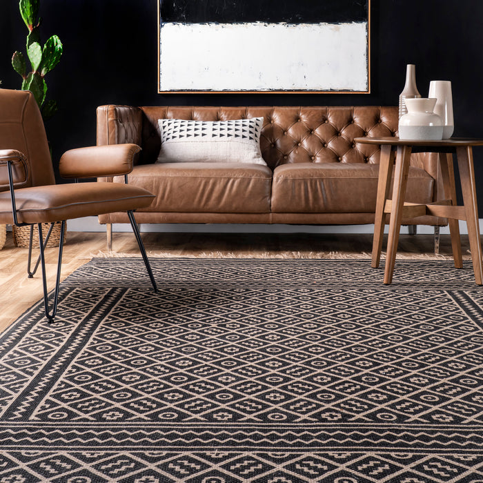 Jute Trellis Rug With Tassels 120 cm Black