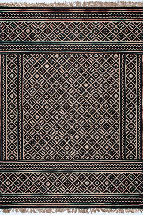 Jute Trellis Rug With Tassels 120 cm Black