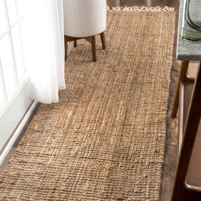 Jute Wool Fringe Area Rug Natural 90x150 cm