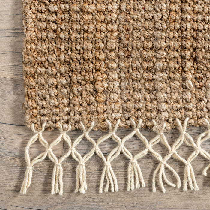 Jute Wool Fringe Area Rug Natural 90x150 cm