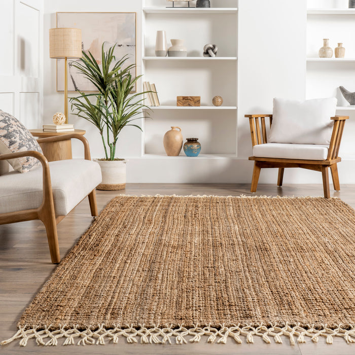 Jute Wool Fringe Area Rug Natural 90x150 cm