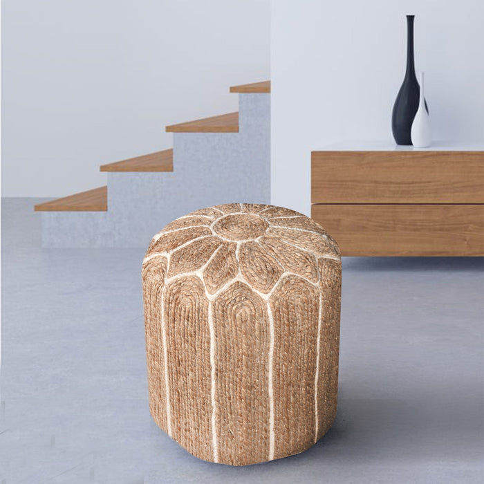 Jute Wool Round Pouf for Indoor Outdoor Use