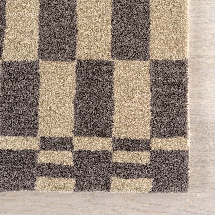 Kai Grey Wool Checkerboard Area Rug