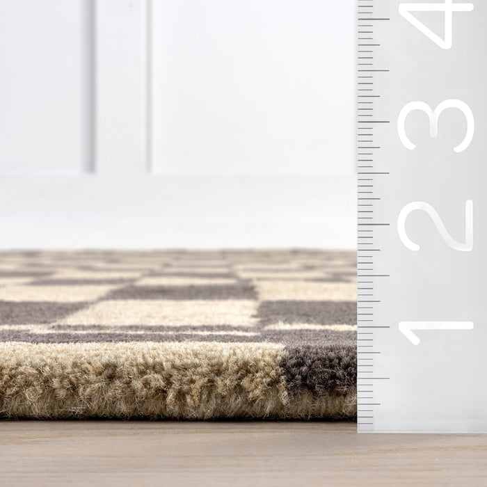 Kai Grey Wool Checkerboard Area Rug