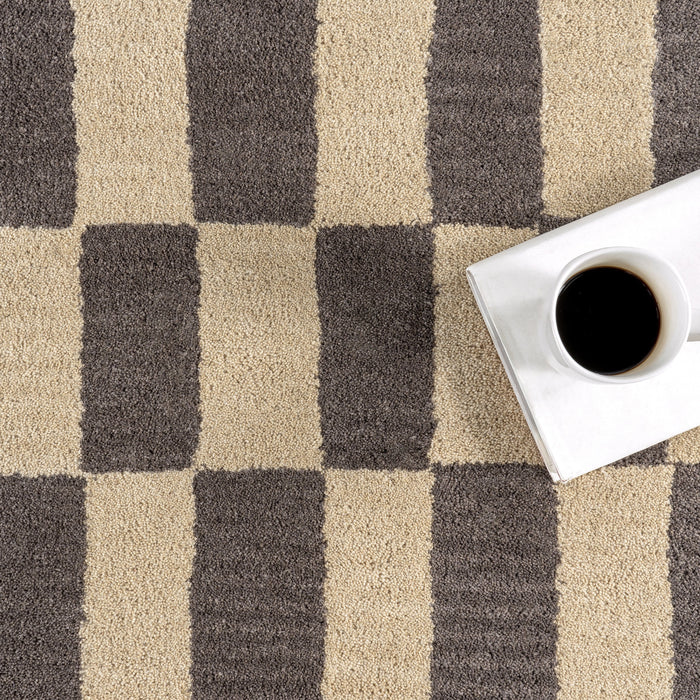 Kai Grey Wool Checkerboard Area Rug