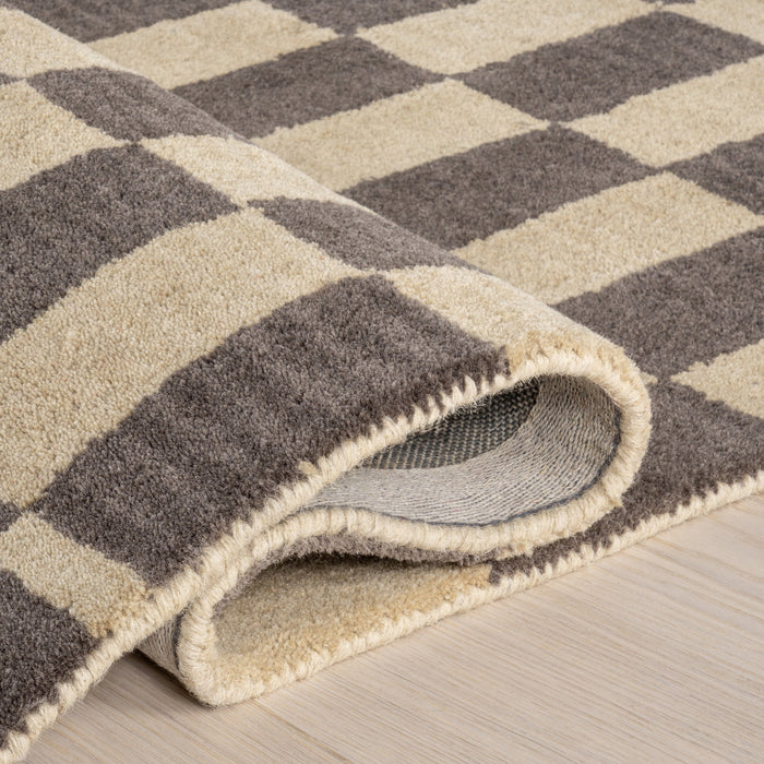 Kai Grey Wool Checkerboard Area Rug