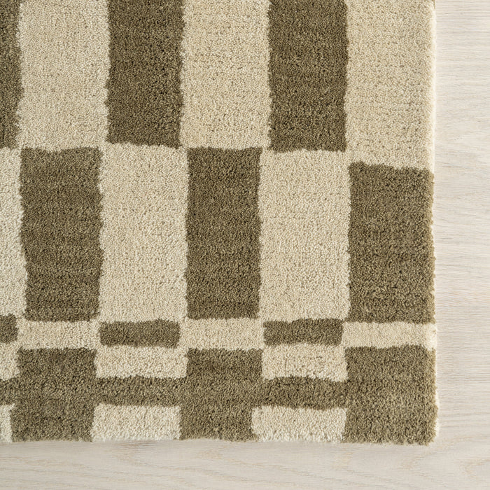 Kai Wool Checkerboard Rug in Olive Green