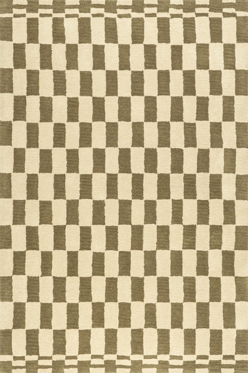 Kai Wool Checkerboard Rug in Olive Green