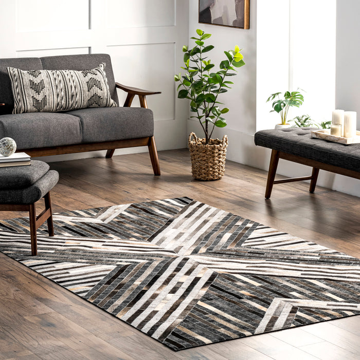 Kaleidoscope Grey Leather Area Rug 150x240 cm