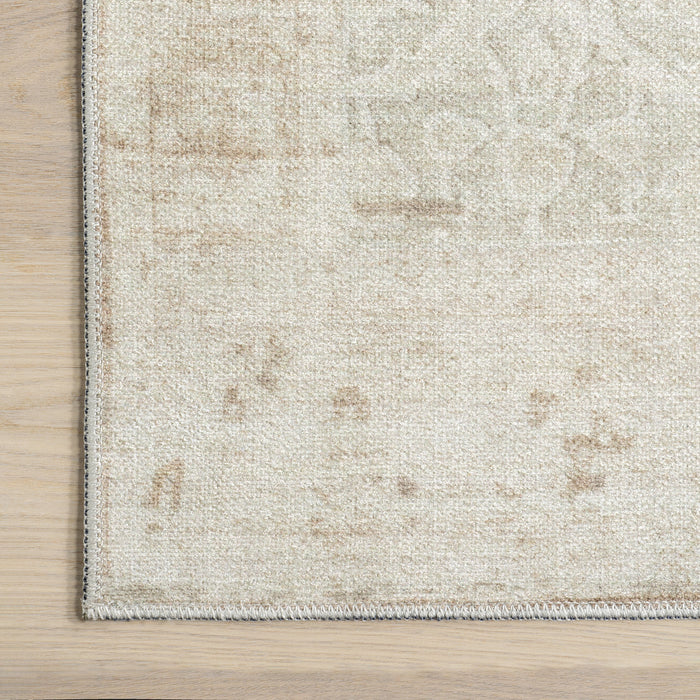 Karla Washable Beige Vintage Medallion Area Rug 160x230 cm