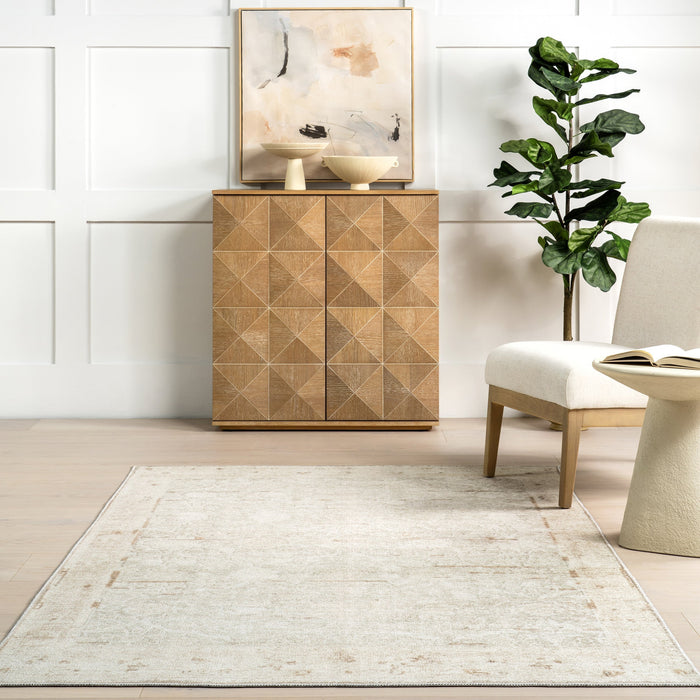 Karla Washable Beige Vintage Medallion Area Rug 160x230 cm