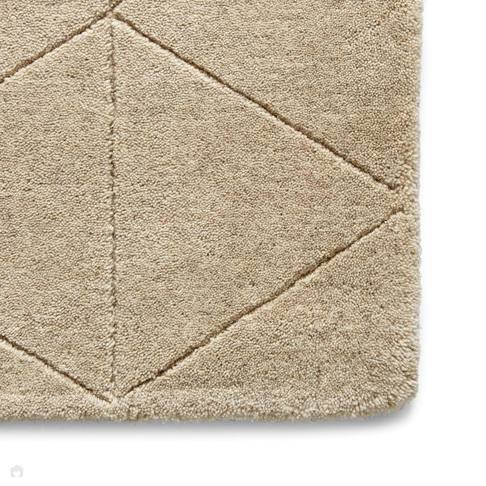 Kasbah KB2025 Modern Plain Geometric Hand-Carved Block Lines Wool Beige Rug