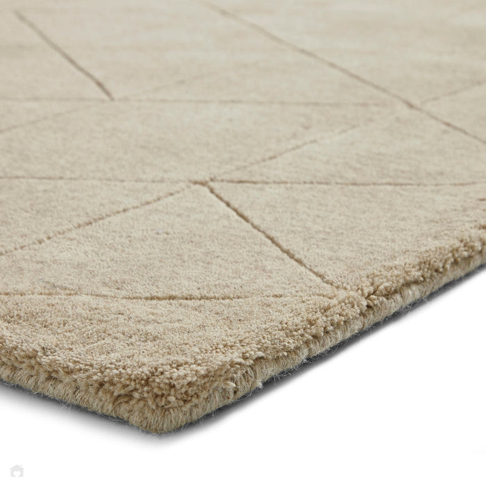 Kasbah KB2025 Modern Plain Geometric Hand-Carved Block Lines Wool Beige Rug