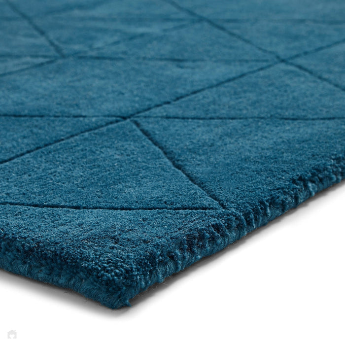 Kasbah KB2025 Modern Plain Geometric Hand-Carved Block Lines Wool Dark Teal Rug