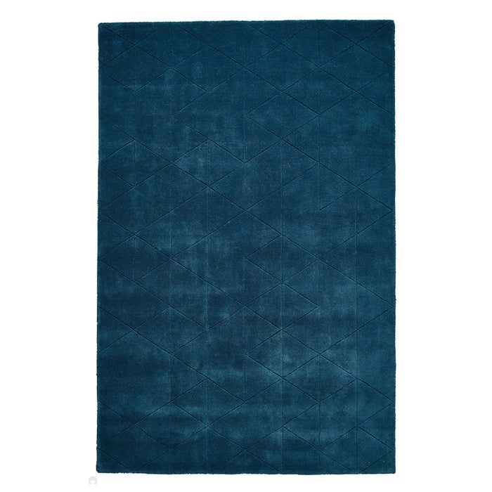 Kasbah KB2025 Modern Plain Geometric Hand-Carved Block Lines Wool Dark Teal Rug