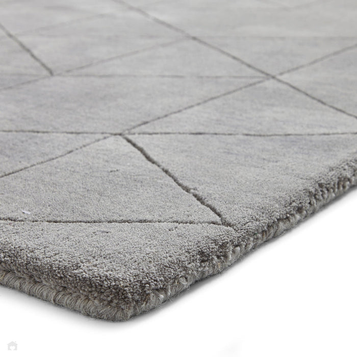 Kasbah KB2025 Modern Plain Geometric Hand-Carved Block Lines Wool Grey Rug