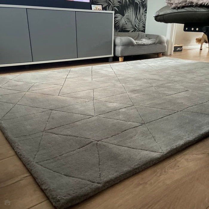 Kasbah KB2025 Modern Plain Geometric Hand-Carved Block Lines Wool Grey Rug