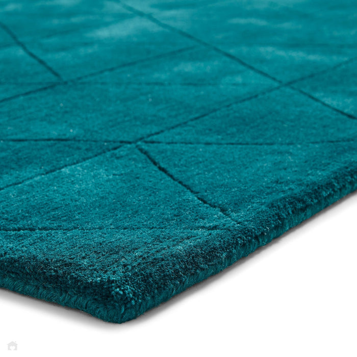 Kasbah KB2025 Modern Plain Geometric Hand-Carved Block Lines Wool Jewel Green Rug