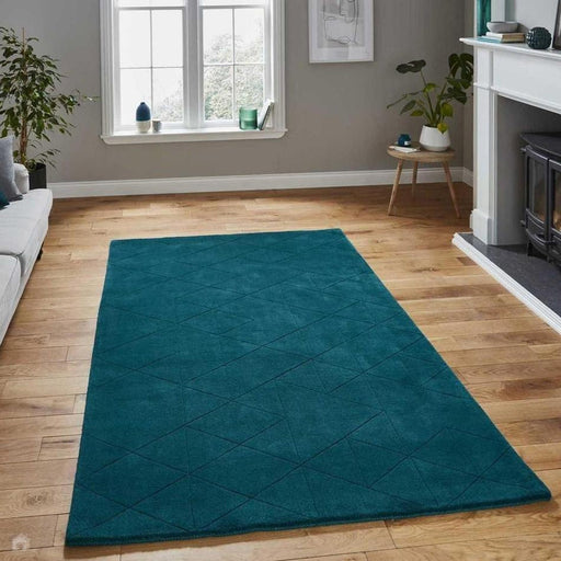 Kasbah KB2025 Modern Plain Geometric Hand-Carved Block Lines Wool Jewel Green Rug