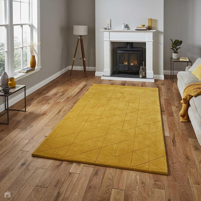 Kasbah KB2025 Modern Plain Geometric Hand-Carved Block Lines Wool Ochre Rug