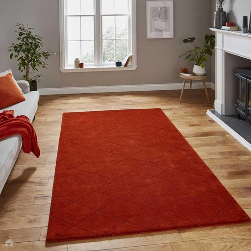 Kasbah KB2025 Modern Plain Geometric Hand-Carved Block Lines Wool Terracotta Rug