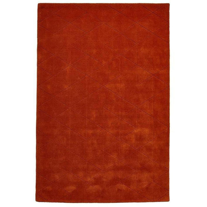 Kasbah KB2025 Modern Plain Geometric Hand-Carved Block Lines Wool Terracotta Rug