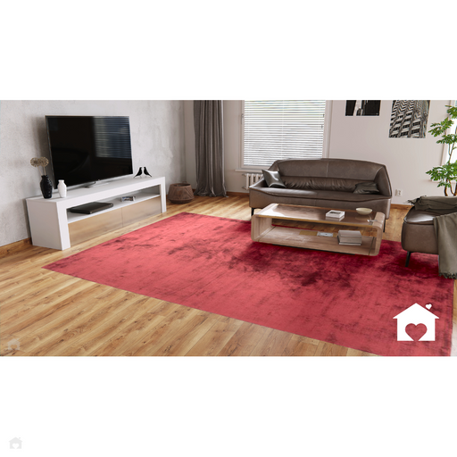 Katherine Carnaby Chrome Modern Designer Plain High-Density Heavyweight Hand-Woven Silky Smooth Shimmer Viscose Claret Red Rug