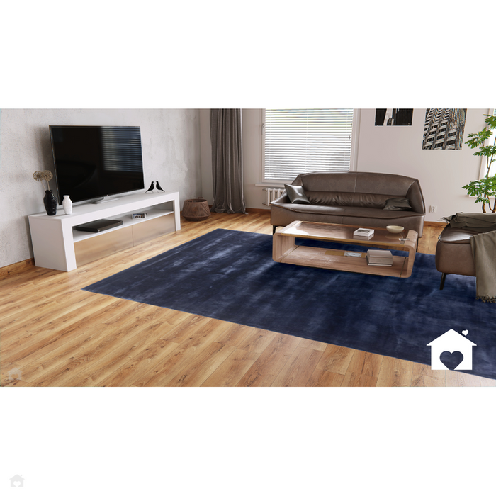 Katherine Carnaby Chrome Modern Designer Plain High-Density Heavyweight Hand-Woven Silky Smooth Shimmer Viscose Ink Blue Rug