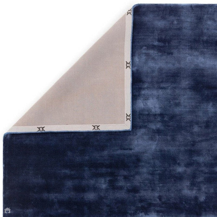 Katherine Carnaby Chrome Modern Designer Plain High-Density Heavyweight Hand-Woven Silky Smooth Shimmer Viscose Ink Blue Rug