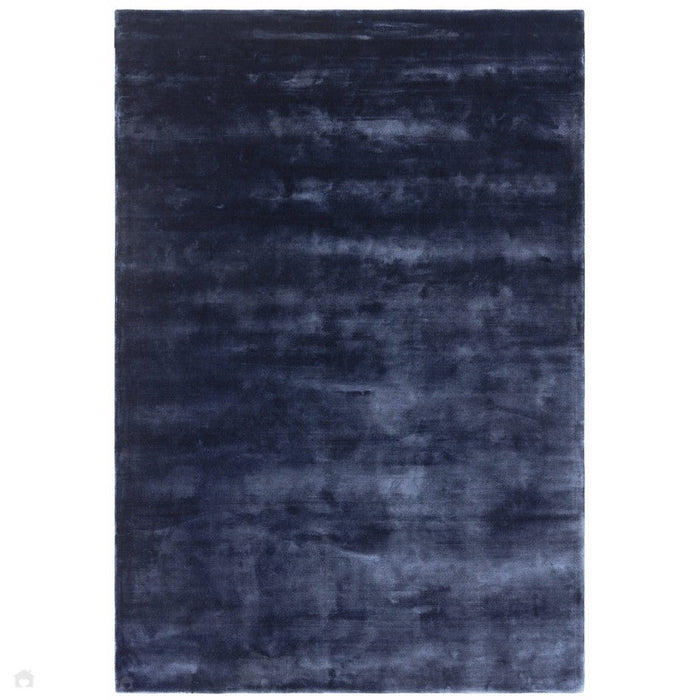 Katherine Carnaby Chrome Modern Designer Plain High-Density Heavyweight Hand-Woven Silky Smooth Shimmer Viscose Ink Blue Rug