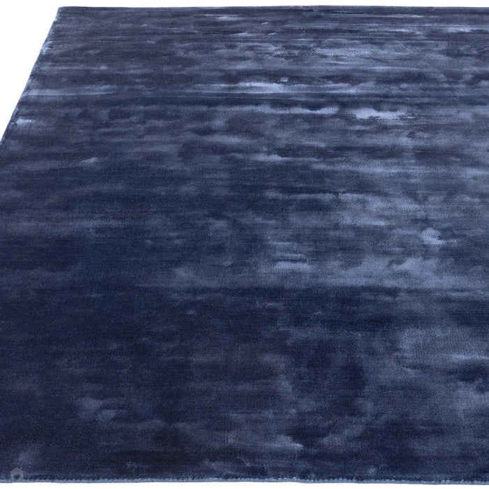 Katherine Carnaby Chrome Modern Designer Plain High-Density Heavyweight Hand-Woven Silky Smooth Shimmer Viscose Ink Blue Rug