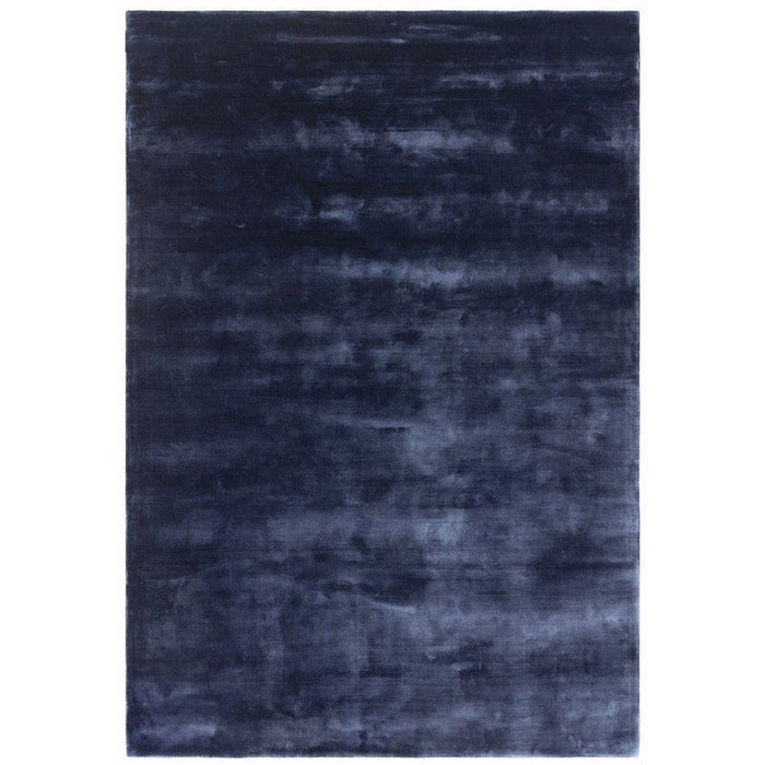 Katherine Carnaby Chrome Modern Designer Plain High-Density Heavyweight Hand-Woven Silky Smooth Shimmer Viscose Ink Blue Rug