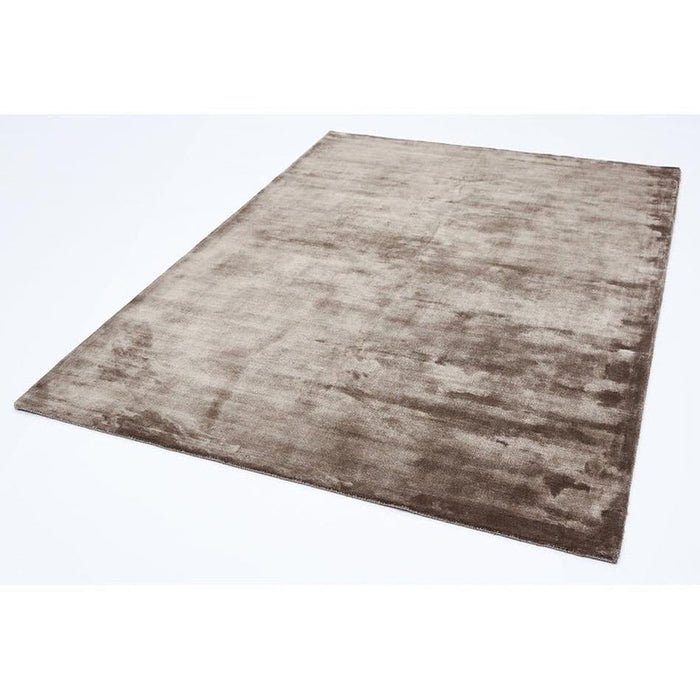 Katherine Carnaby Chrome Modern Designer Plain High-Density Heavyweight Hand-Woven Silky Smooth Shimmer Viscose Mushroom Brown Rug