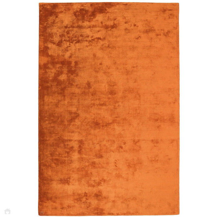 Katherine Carnaby Chrome Modern Designer Plain High-Density Heavyweight Hand-Woven Silky Smooth Shimmer Viscose Paprika Orange Rug