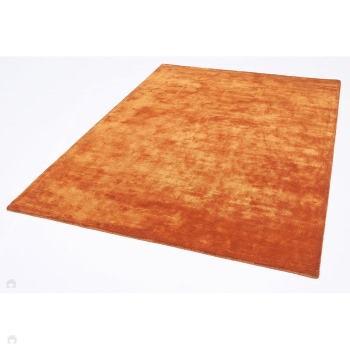 Katherine Carnaby Chrome Modern Designer Plain High-Density Heavyweight Hand-Woven Silky Smooth Shimmer Viscose Paprika Orange Rug