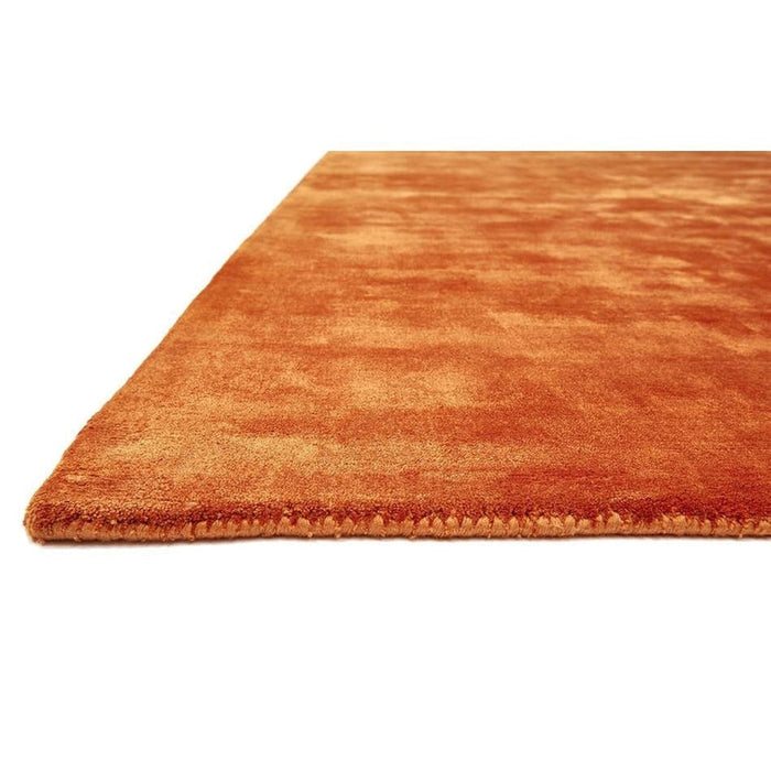 Katherine Carnaby Chrome Modern Designer Plain High-Density Heavyweight Hand-Woven Silky Smooth Shimmer Viscose Paprika Orange Rug