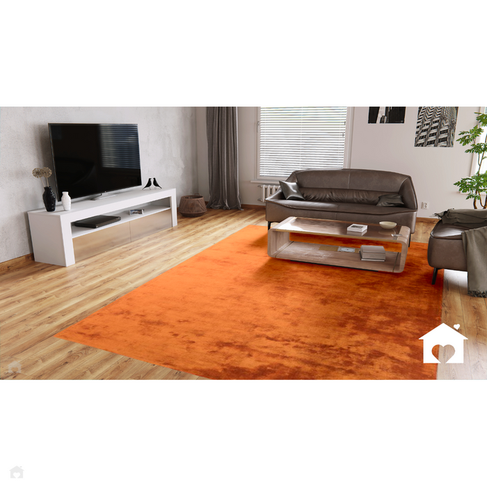 Katherine Carnaby Chrome Modern Designer Plain High-Density Heavyweight Hand-Woven Silky Smooth Shimmer Viscose Paprika Orange Rug