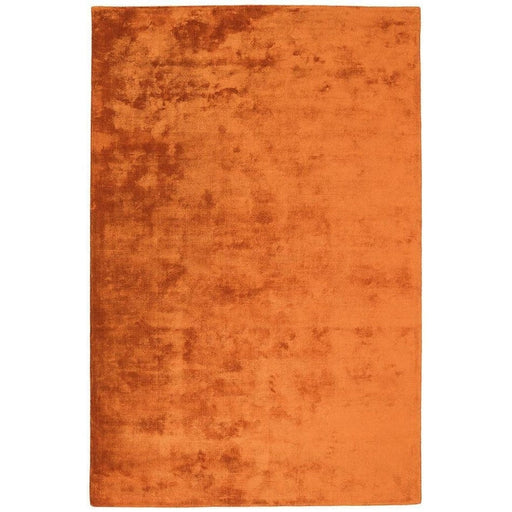 Katherine Carnaby Chrome Modern Designer Plain High-Density Heavyweight Hand-Woven Silky Smooth Shimmer Viscose Paprika Orange Rug