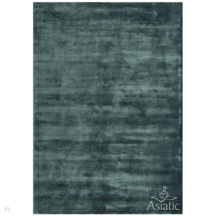 Katherine Carnaby Chrome Modern Designer Plain High-Density Heavyweight Hand-Woven Silky Smooth Shimmer Viscose Petrol Green Rug