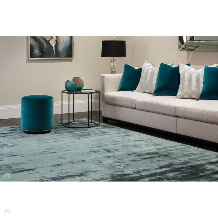 Katherine Carnaby Chrome Modern Designer Plain High-Density Heavyweight Hand-Woven Silky Smooth Shimmer Viscose Petrol Green Rug